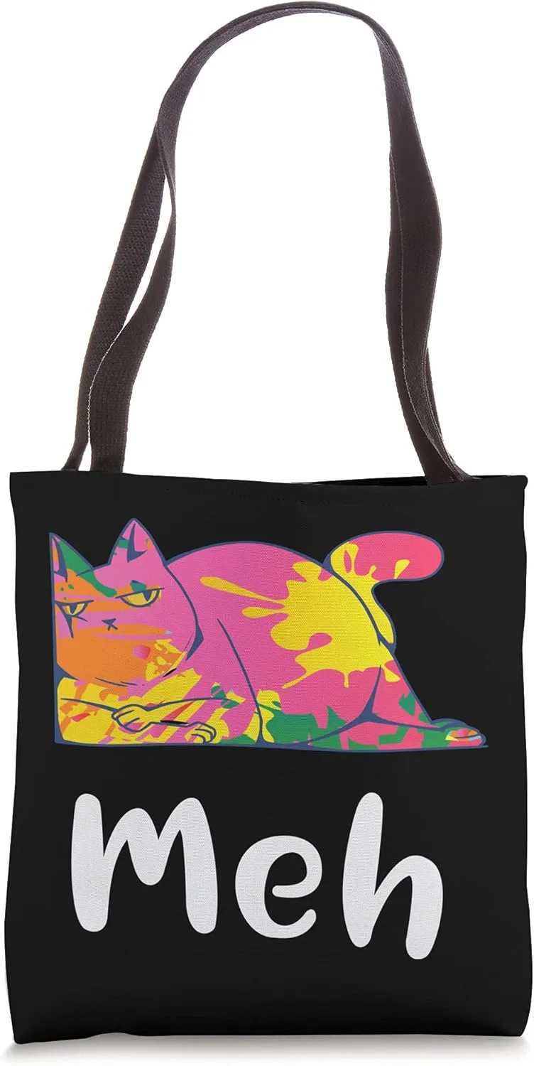 Meh Cat Tshirt Women Cool Cats And Kittens Cat Tie Colorful Tote Bag