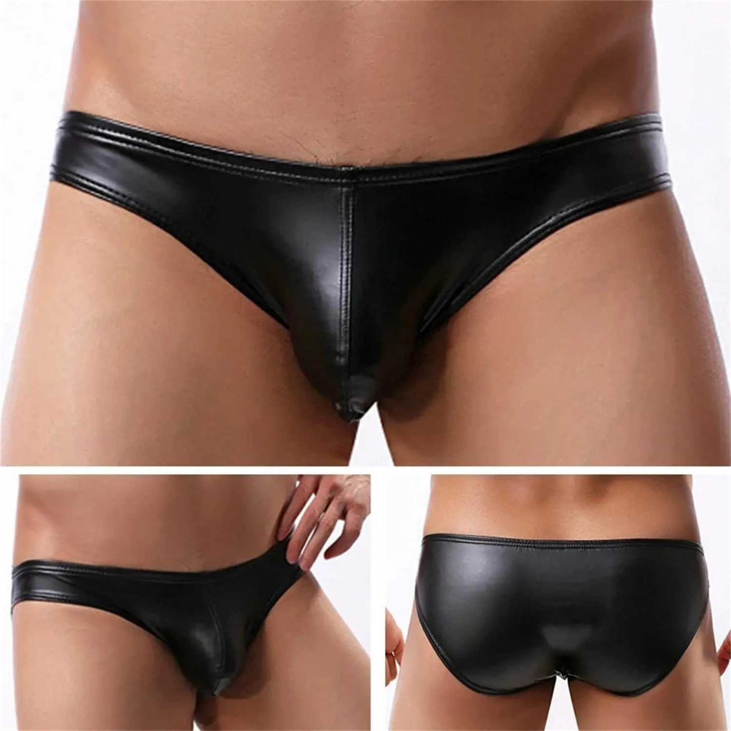 Men's Briefs Black PU Leather Panties Lingerie Latex Underpants Underwear