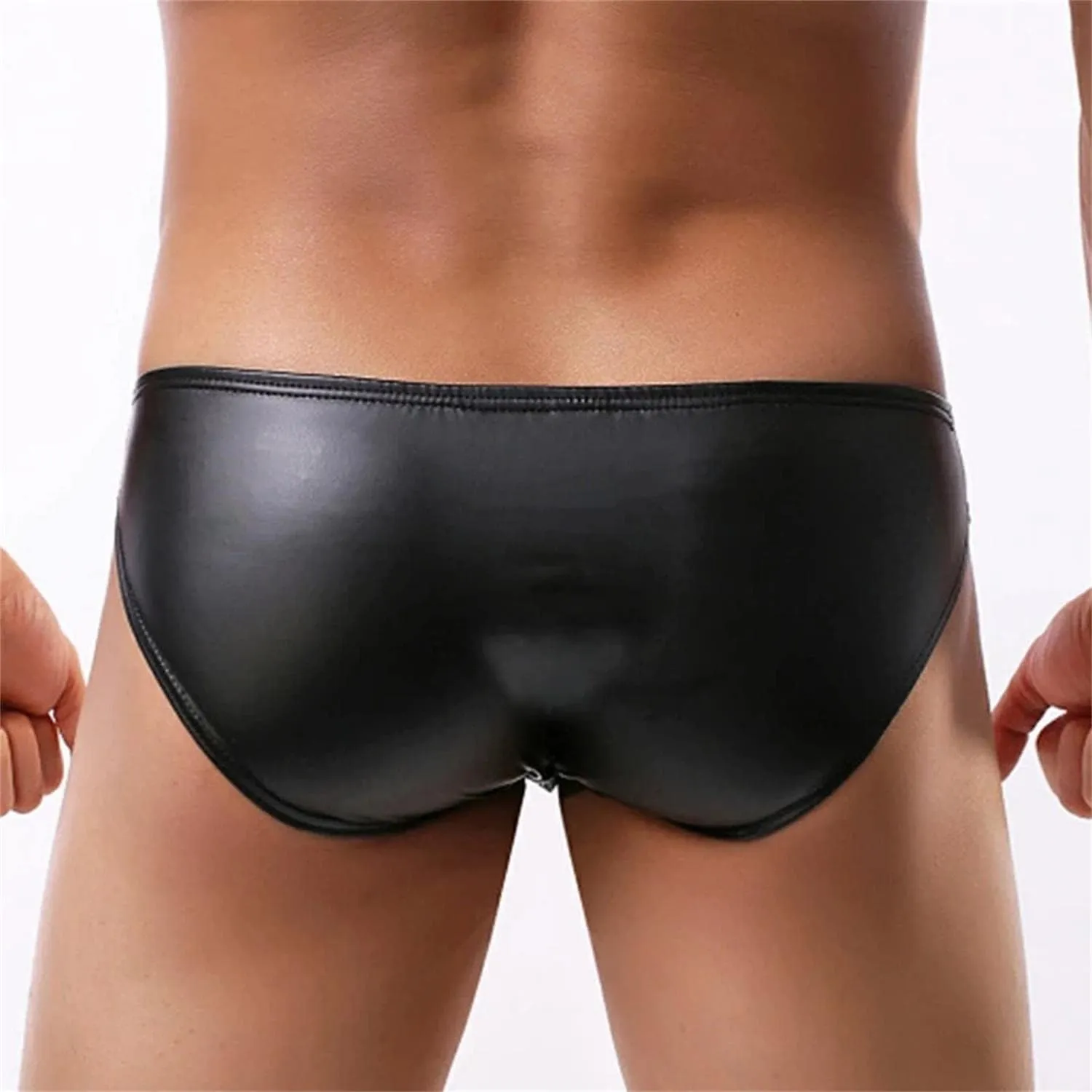 Men's Briefs Black PU Leather Panties Lingerie Latex Underpants Underwear