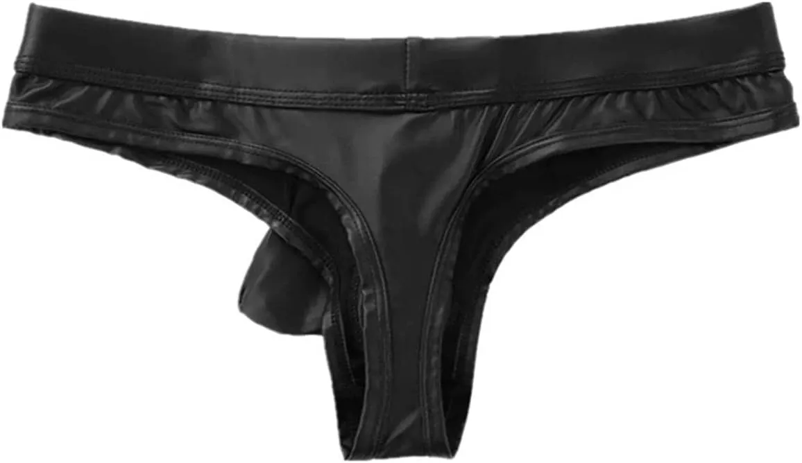 Men's Briefs PU latex Patent Leather Panties Lingerie Underpants Underwear Shorts Wet Look Clubwear Black