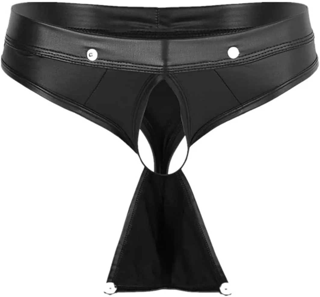 Men's Briefs PU latex Patent Leather Panties Lingerie Underpants Underwear Shorts Wet Look Clubwear Black