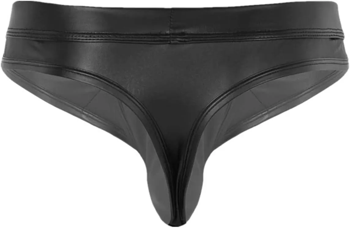 Men's Briefs PU latex Patent Leather Panties Lingerie Underpants Underwear Shorts Wet Look Clubwear Black