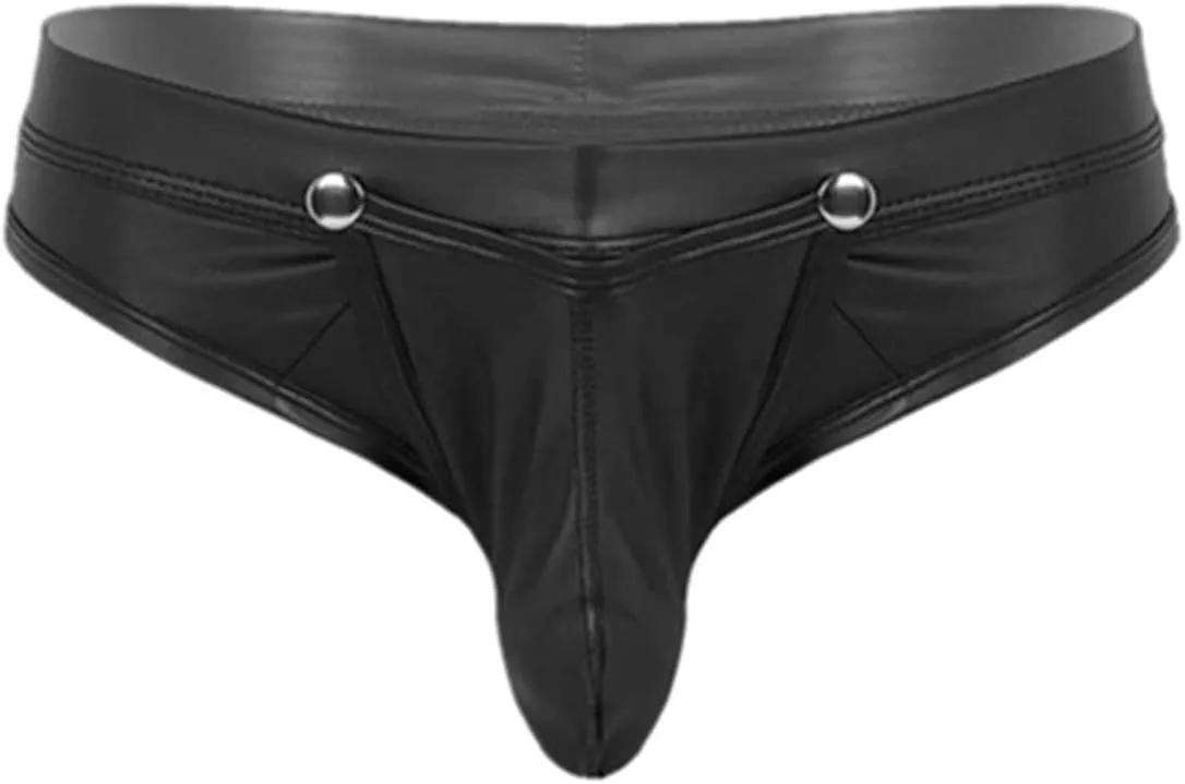 Men's Briefs PU latex Patent Leather Panties Lingerie Underpants Underwear Shorts Wet Look Clubwear Black