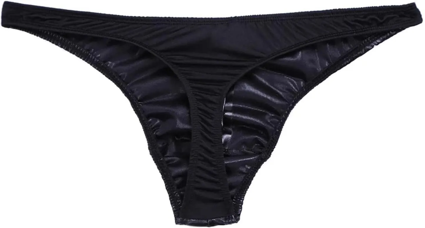 Men's Briefs PU latex Patent Leather Panties Lingerie Underpants Underwear Shorts Wet Look Clubwear Black