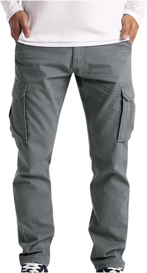 Mens Cargo Pants Casual Lightweight Elastic Waist Drawstring Tapered Pant with Pockets