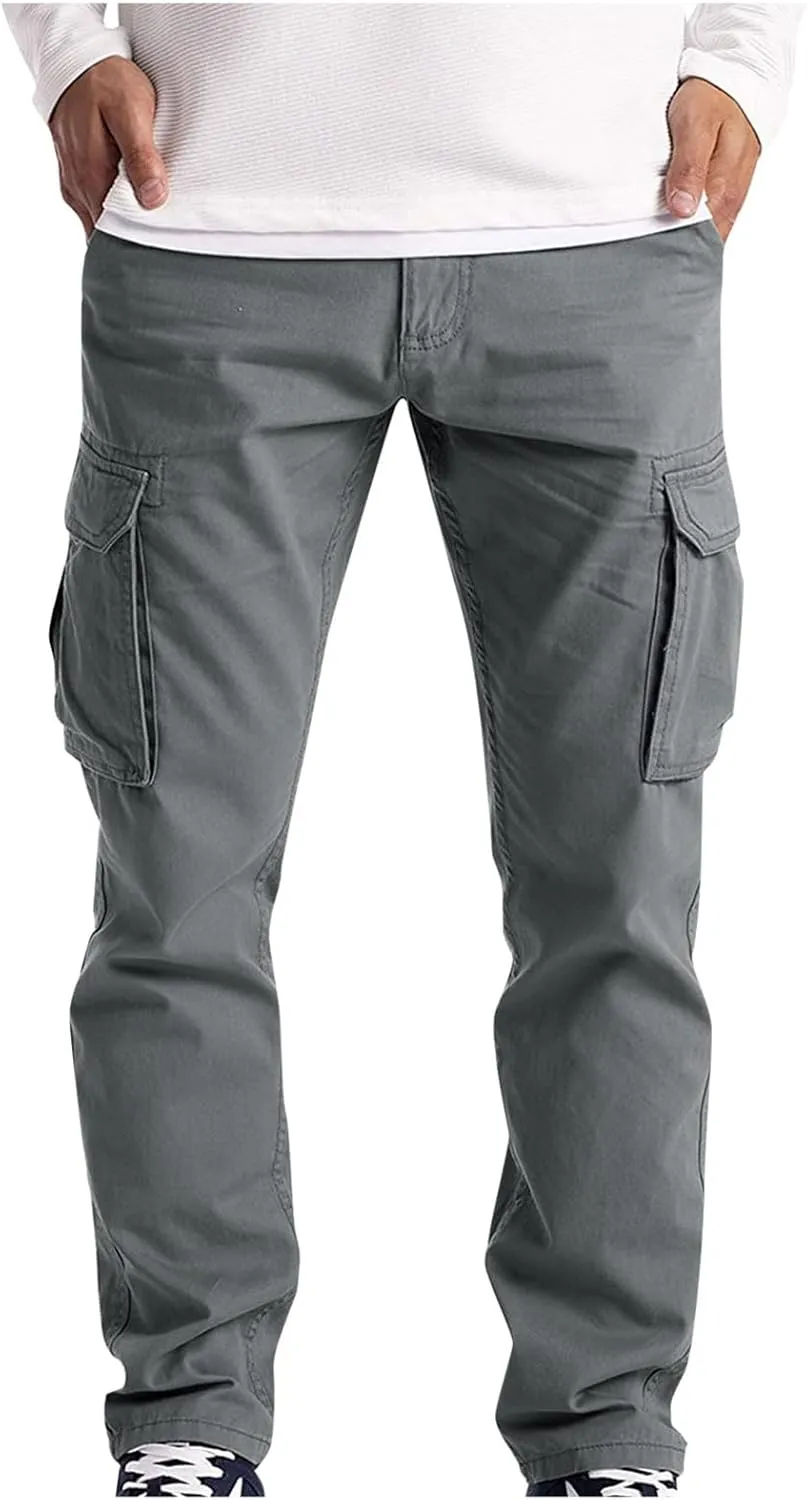 Mens Cargo Pants Casual Lightweight Elastic Waist Drawstring Tapered Pant with Pockets