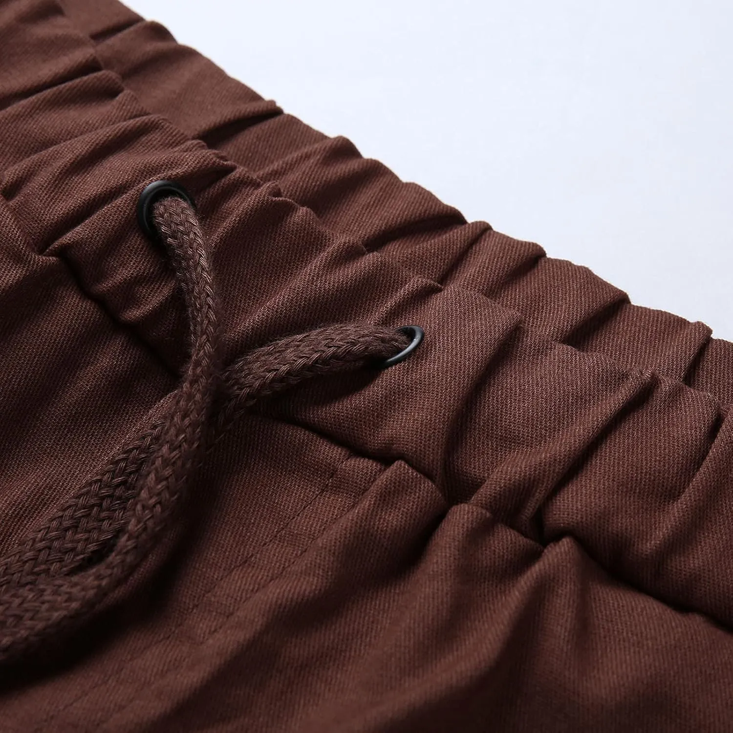Mens Casual Cargo Pants Elastic Drawstring Trousers Cotton Workout Sweatpants Hiking Outdoor Joggers with Pockets