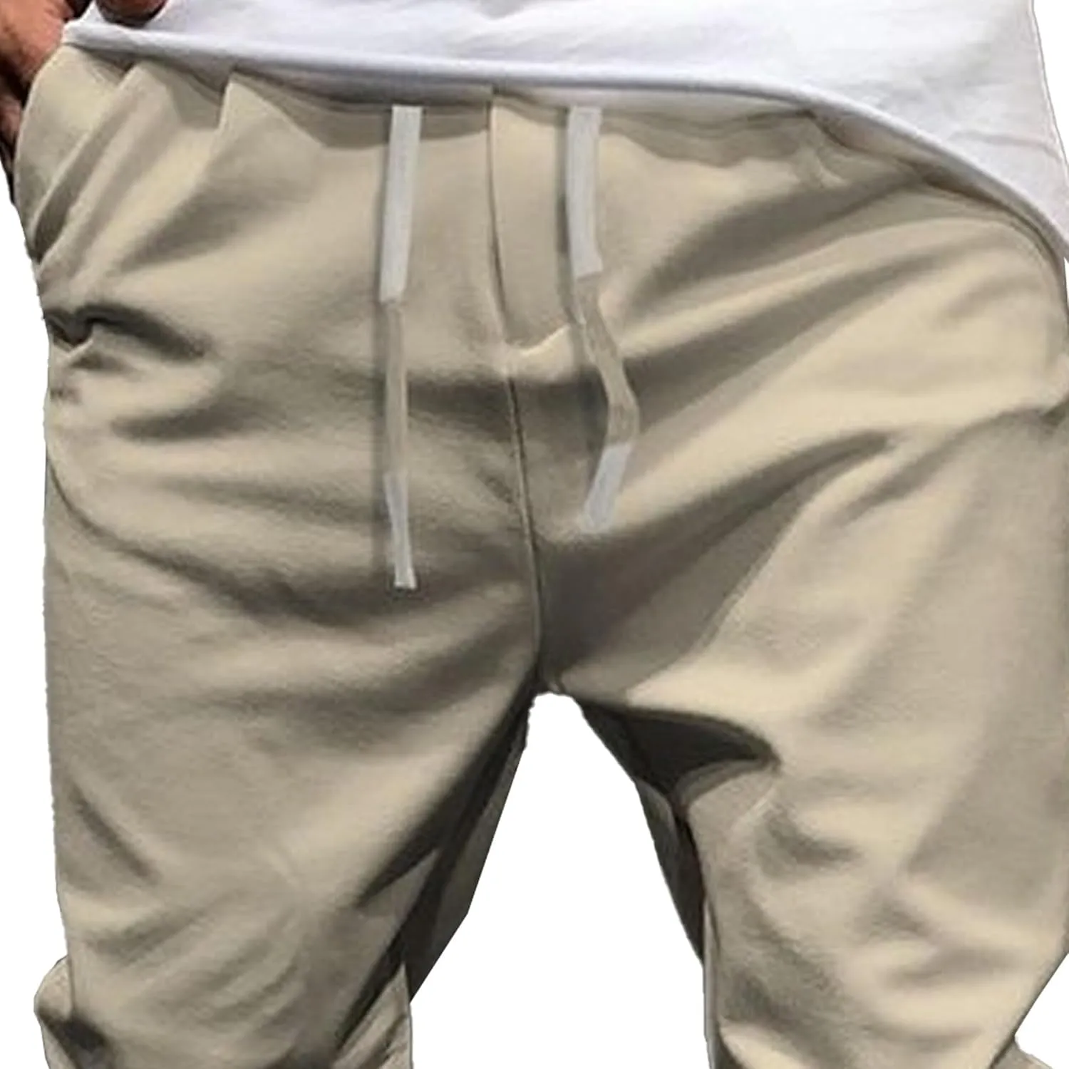 Men's Casual Chino Joggers Pants Tapered Sweatpants with Pockets Cotton Twill Elastic Waist Trousers