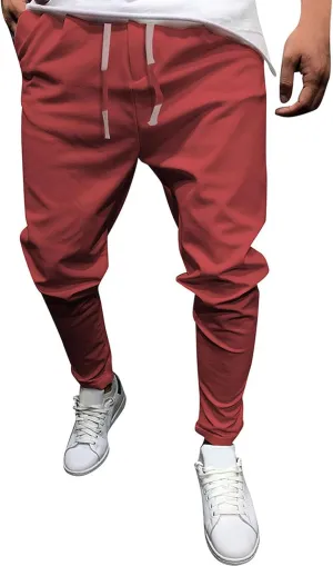 Men's Casual Chino Joggers Pants Tapered Sweatpants with Pockets Cotton Twill Elastic Waist Trousers