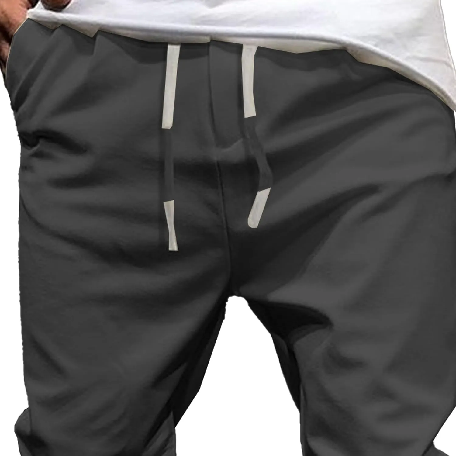 Men's Casual Chino Joggers Pants Tapered Sweatpants with Pockets Cotton Twill Elastic Waist Trousers