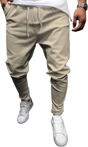 Men's Casual Chino Joggers Pants Tapered Sweatpants with Pockets Cotton Twill Elastic Waist Trousers