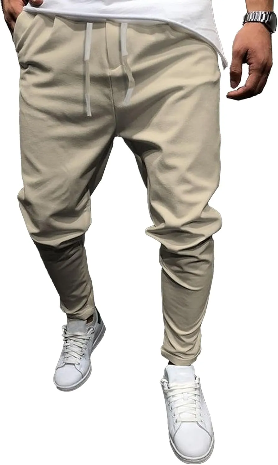 Men's Casual Chino Joggers Pants Tapered Sweatpants with Pockets Cotton Twill Elastic Waist Trousers