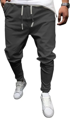 Men's Casual Chino Joggers Pants Tapered Sweatpants with Pockets Cotton Twill Elastic Waist Trousers