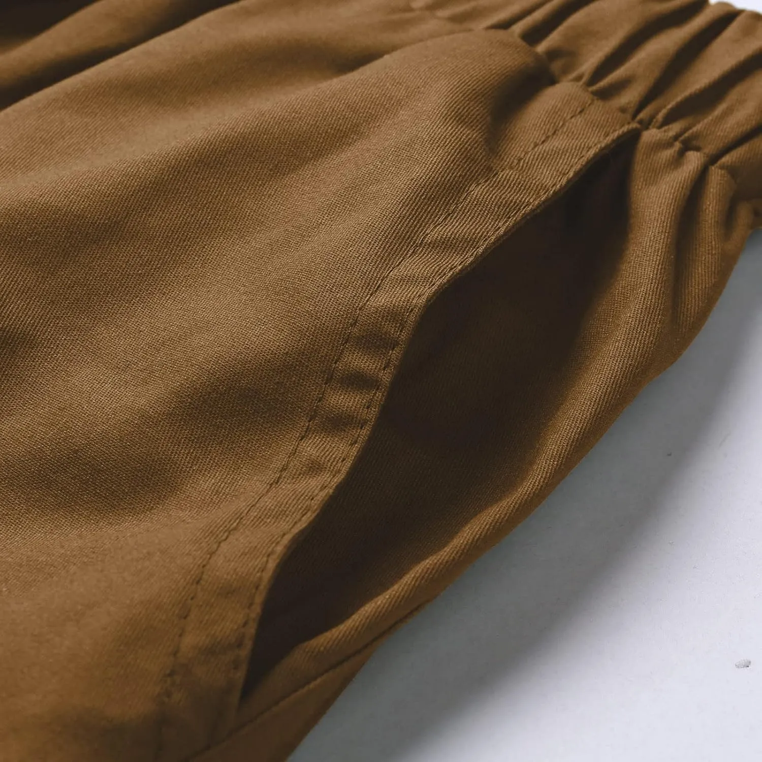 Mens Casual Cotton Cargo Pants Elastic Drawstring Joggers with Pockets Hiking Sweatpants Outdoor Sport Trousers