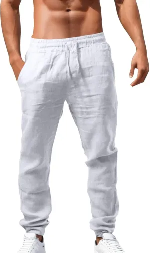 Mens Casual Pants Summer Lightweight Linen Beach Pants Classic Sport Trousers Lounge Pant Hiking Gym Joggers Chino Pant