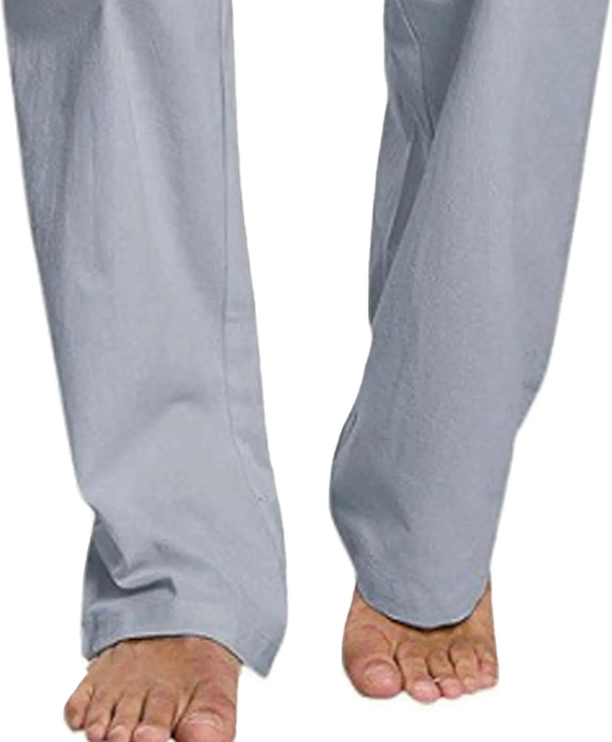 Mens Elastic Waist Straight Beach Pants Casual Linen Walking Trousers Trendy Straight-Legs Yoga Pajamas