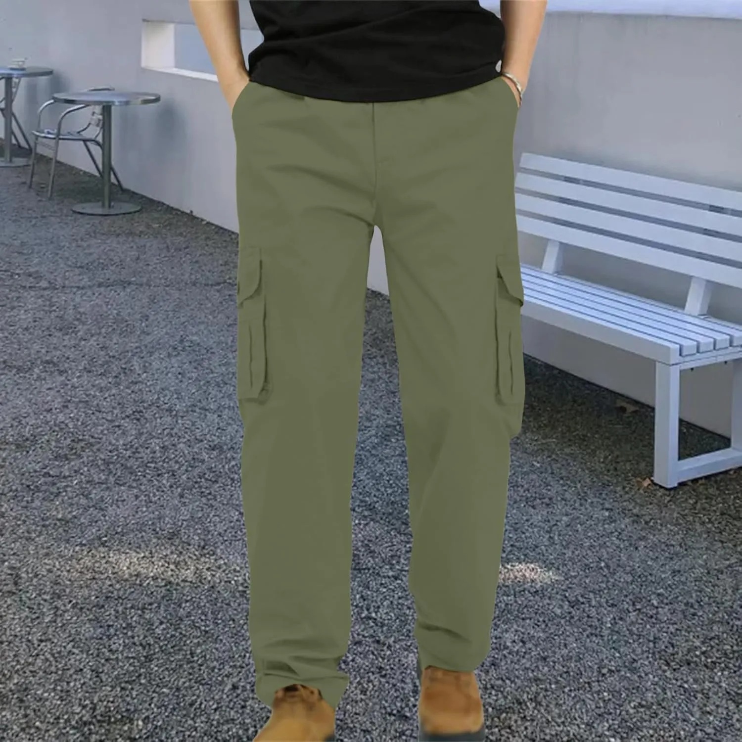 Men's Fashion Cargo Pants Slim Fit Straight Leg Trousers Open Bottom Athletic Pants Business Leisure Cargo Trousers