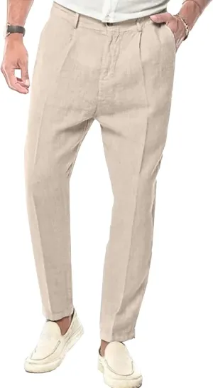 Mens Lightweight Business Trousers Casual Summer Beach Yoga Pants Slim Fit Elastic Waistband Slack