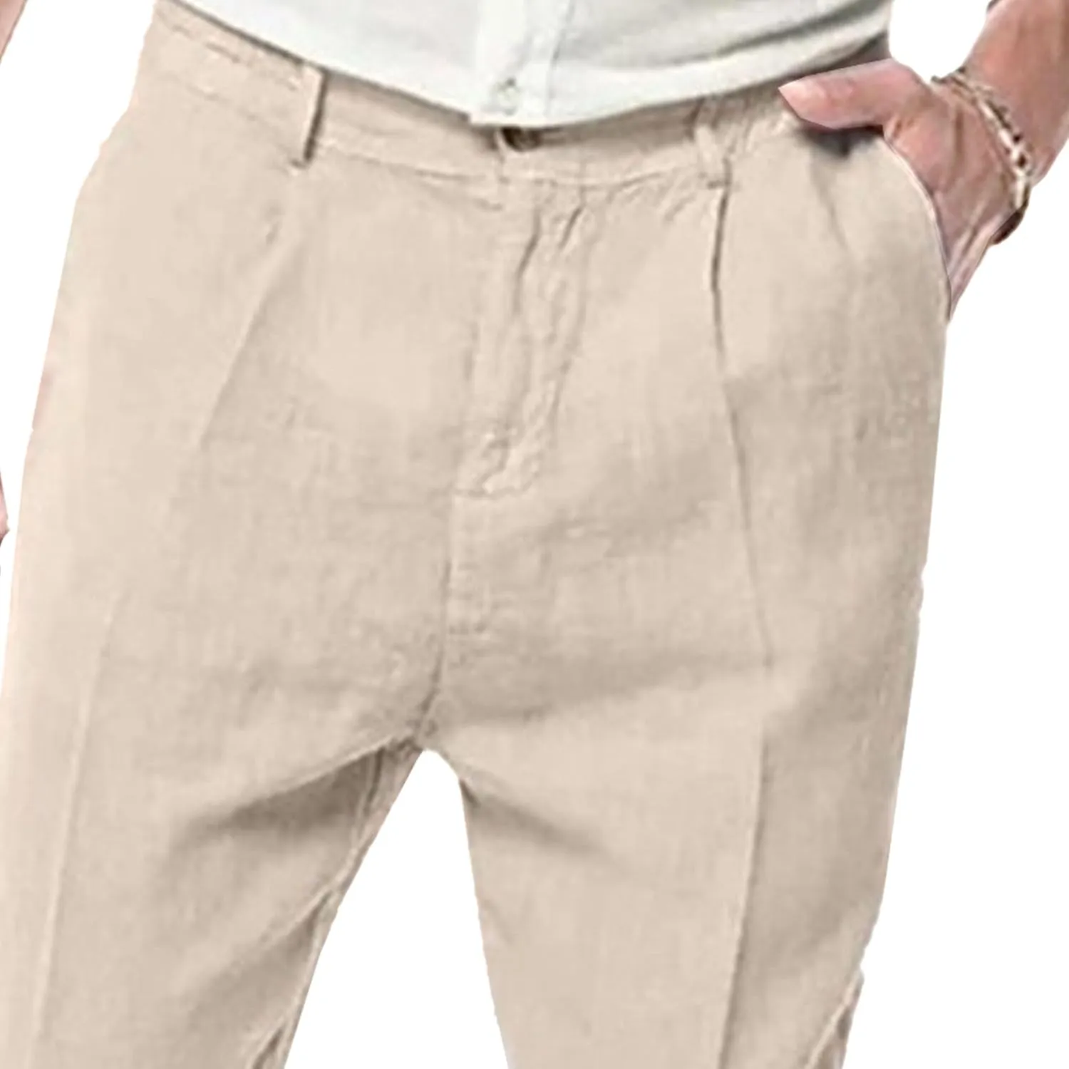 Mens Lightweight Business Trousers Casual Summer Beach Yoga Pants Slim Fit Elastic Waistband Slack
