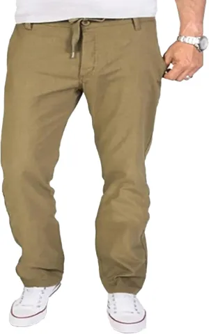 Men's Linen Beach Trousers with Pockets Elastic Cotton Wide Leg Slack Summer Lightweight Yoga Jogger Pants