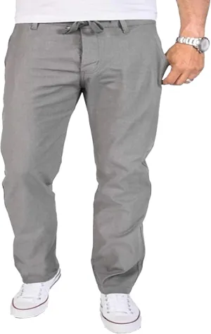 Men's Linen Beach Trousers with Pockets Elastic Cotton Wide Leg Slack Summer Lightweight Yoga Jogger Pants
