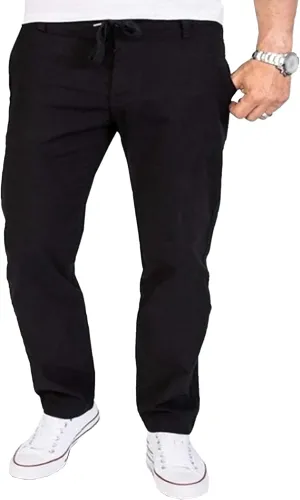 Men's Linen Beach Trousers with Pockets Elastic Cotton Wide Leg Slack Summer Lightweight Yoga Jogger Pants