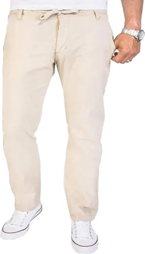 Men's Linen Beach Trousers with Pockets Elastic Cotton Wide Leg Slack Summer Lightweight Yoga Jogger Pants