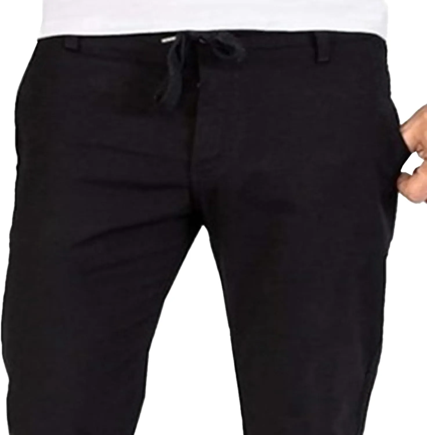 Men's Linen Beach Trousers with Pockets Elastic Cotton Wide Leg Slack Summer Lightweight Yoga Jogger Pants