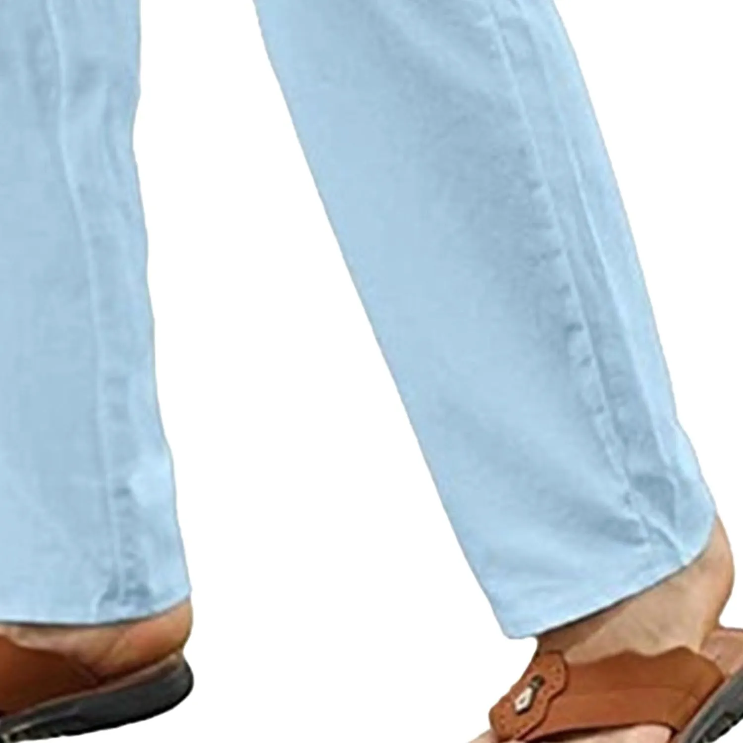 Men's Linen Casual Long Pants Loose Lightweight Yoga Beach Slack Elastic Waist Wide Straight Trousers