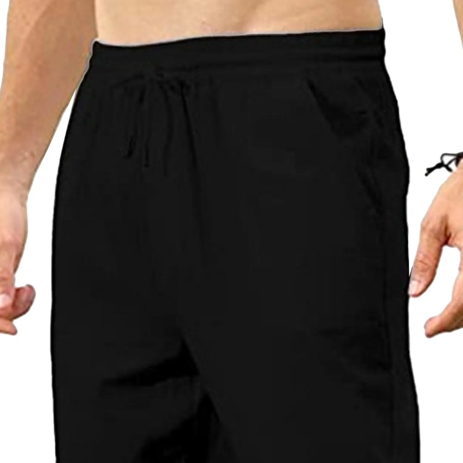 Men's Linen Casual Long Pants Loose Lightweight Yoga Beach Slack Elastic Waist Wide Straight Trousers
