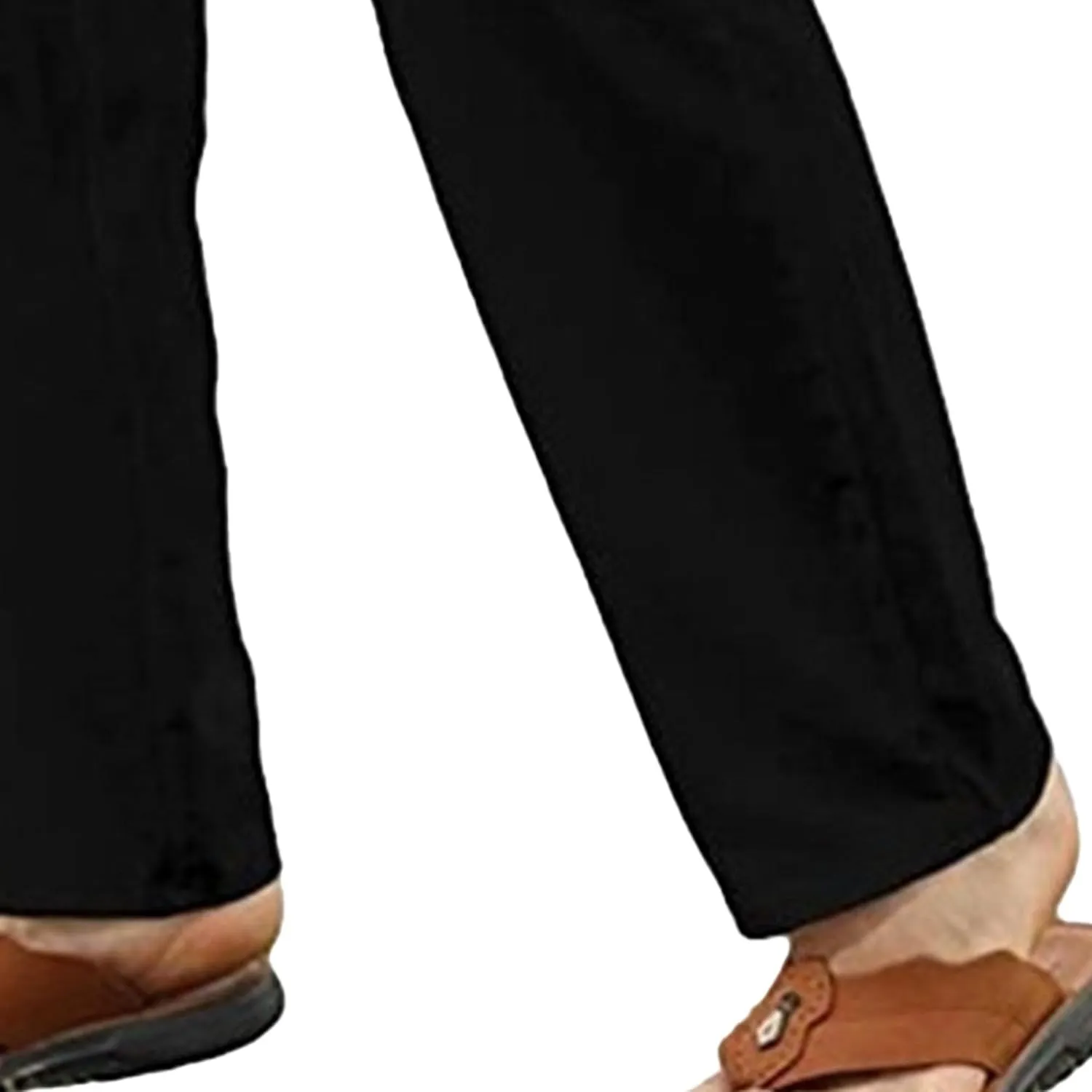 Men's Linen Casual Long Pants Loose Lightweight Yoga Beach Slack Elastic Waist Wide Straight Trousers