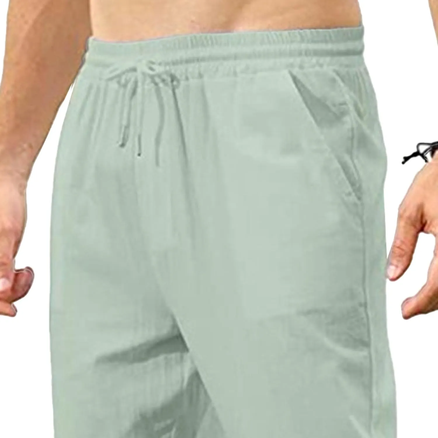 Men's Linen Casual Long Pants Loose Lightweight Yoga Beach Slack Elastic Waist Wide Straight Trousers
