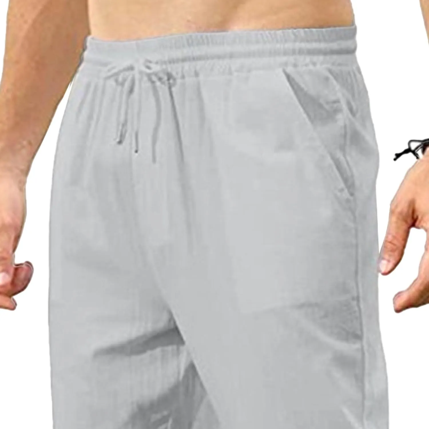 Men's Linen Casual Long Pants Loose Lightweight Yoga Beach Slack Elastic Waist Wide Straight Trousers