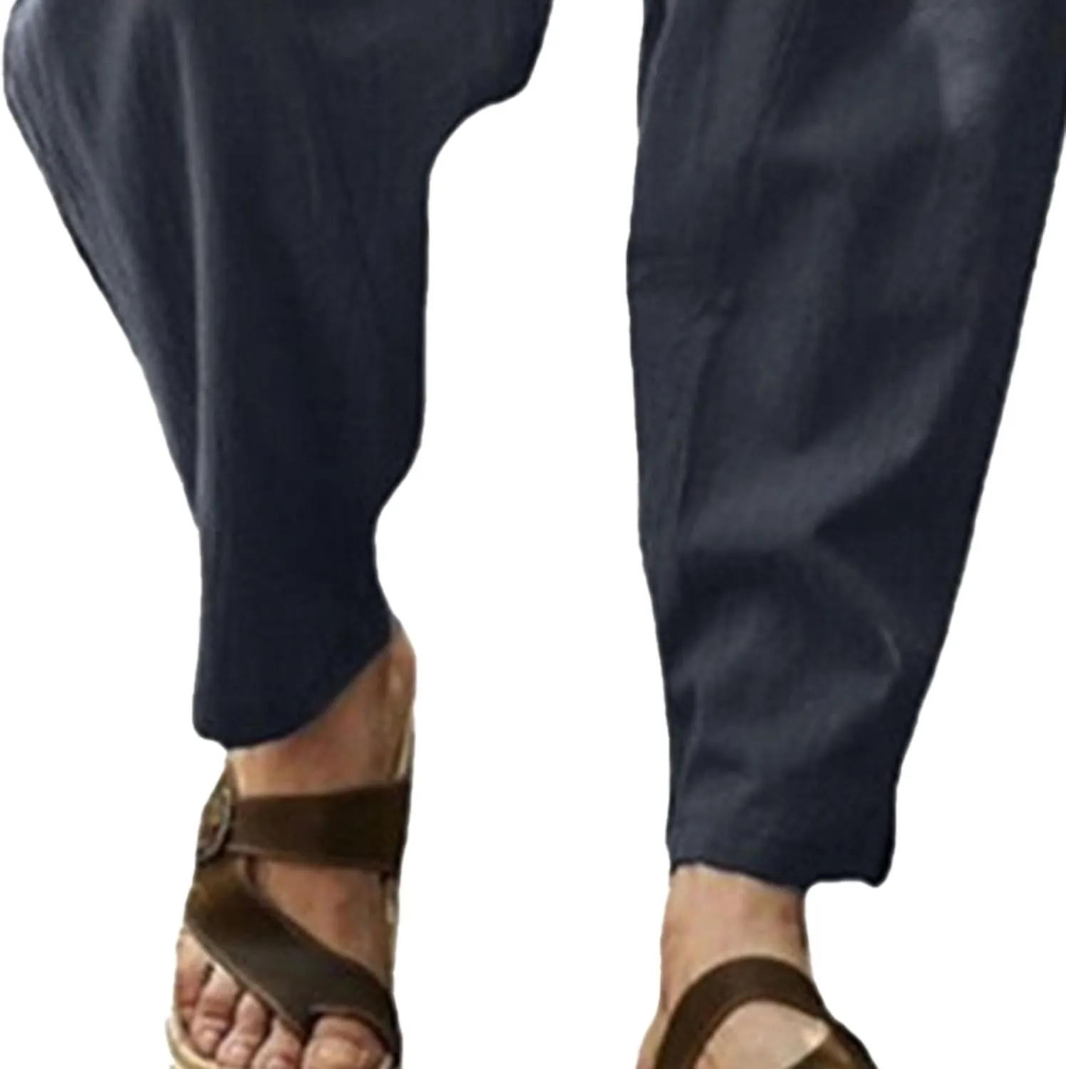 Mens Lounge Linen Pants Trendy Baggy Yoga Lightweight Slacks Casual Wide Leg Trousers with Pockets