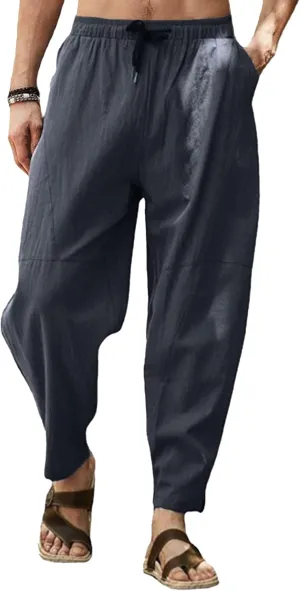 Mens Lounge Linen Pants Trendy Baggy Yoga Lightweight Slacks Casual Wide Leg Trousers with Pockets