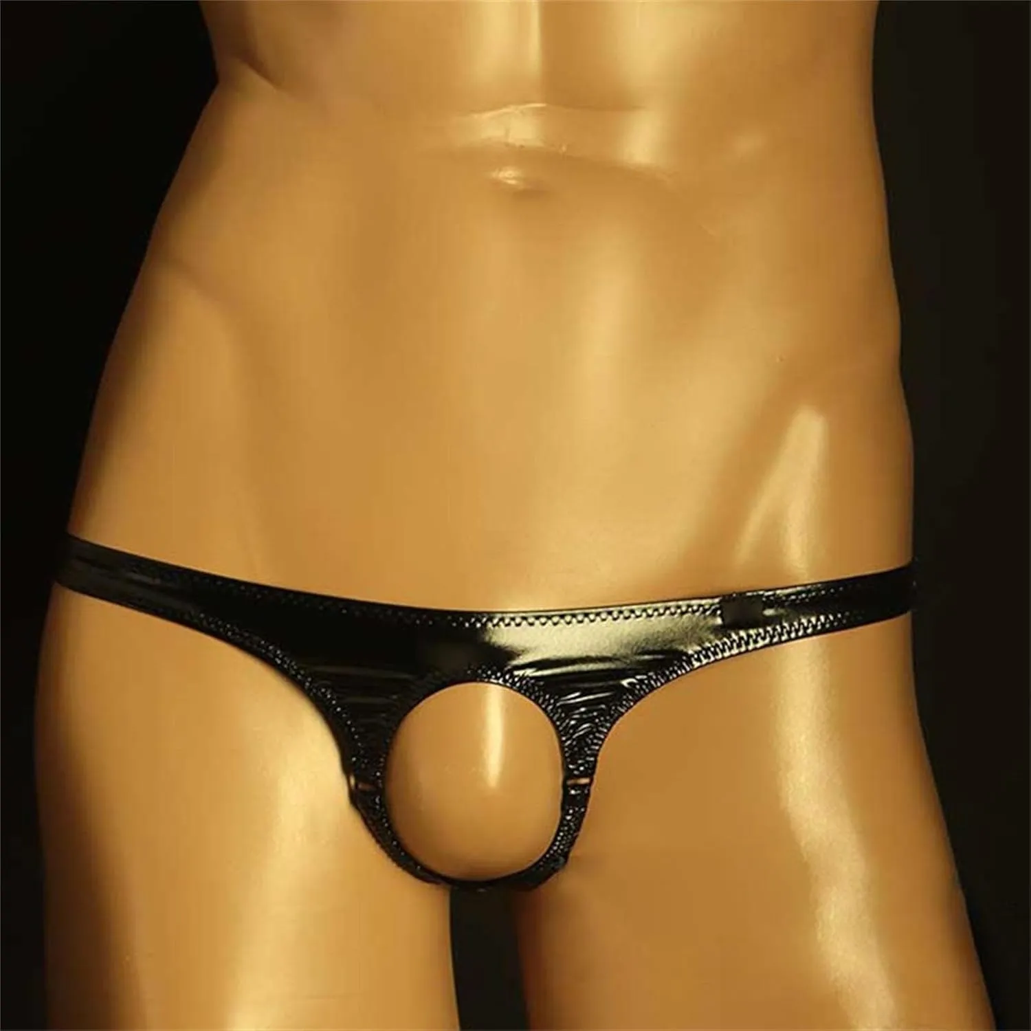 Men's Low Rise Leather Thong Sexy Shiny Bulge Pouch T-back Briefs Briefs Front Hole Jockstraps G-Strings