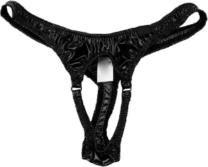 Men's Low Rise Leather Thong Sexy Shiny Bulge Pouch T-back Briefs Briefs Front Hole Jockstraps G-Strings