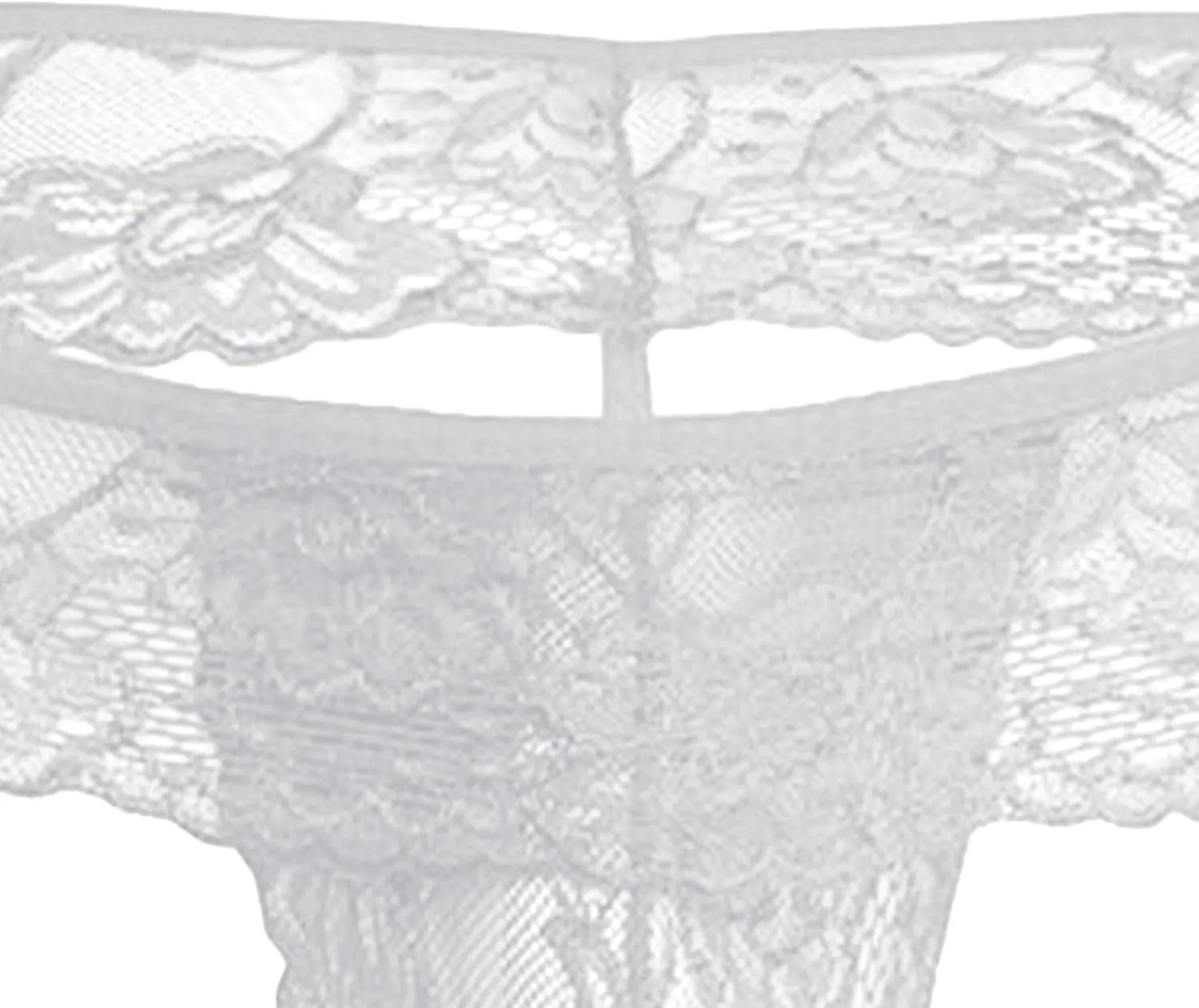 Men's Low-Rise Thongs See Through Lace Jockstrap Thong Sexy Lingerie Pouch Hollow Briefs G-String, Small, White-1pc