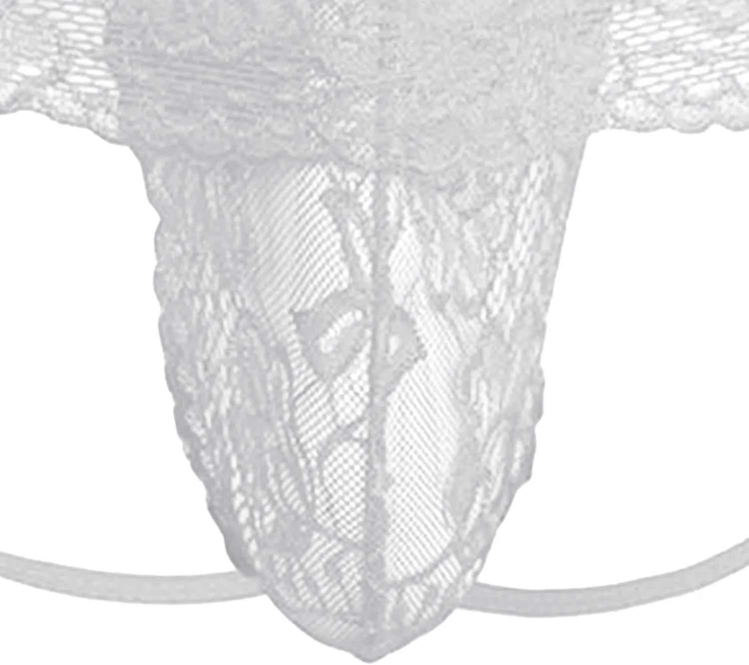Men's Low-Rise Thongs See Through Lace Jockstrap Thong Sexy Lingerie Pouch Hollow Briefs G-String, Small, White-1pc