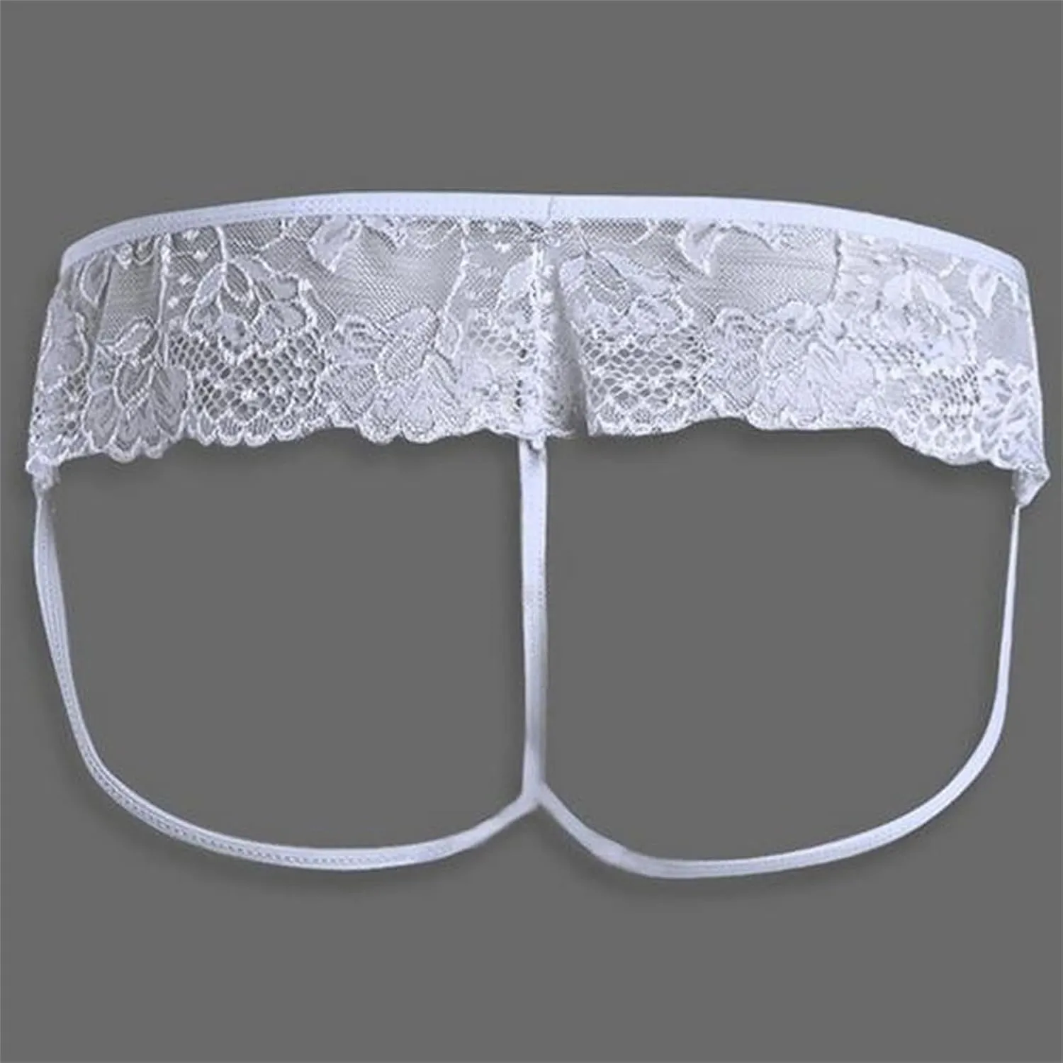 Men's Low-Rise Thongs See Through Lace Jockstrap Thong Sexy Lingerie Pouch Hollow Briefs G-String, Small, White-1pc