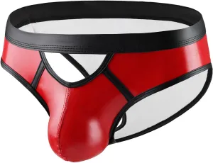 Men's Shiny Metallic Faux Leather Bikini Briefs Bulge Pouch Underwear Hollow Out Underpants
