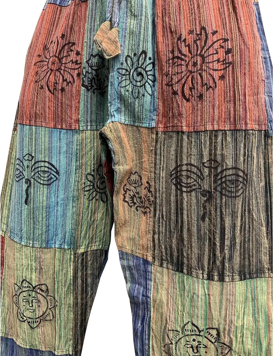 Mens Stonewashed Cotton Bohemian Vintage Yoga Ethnic Print Patchwork Harem Pants