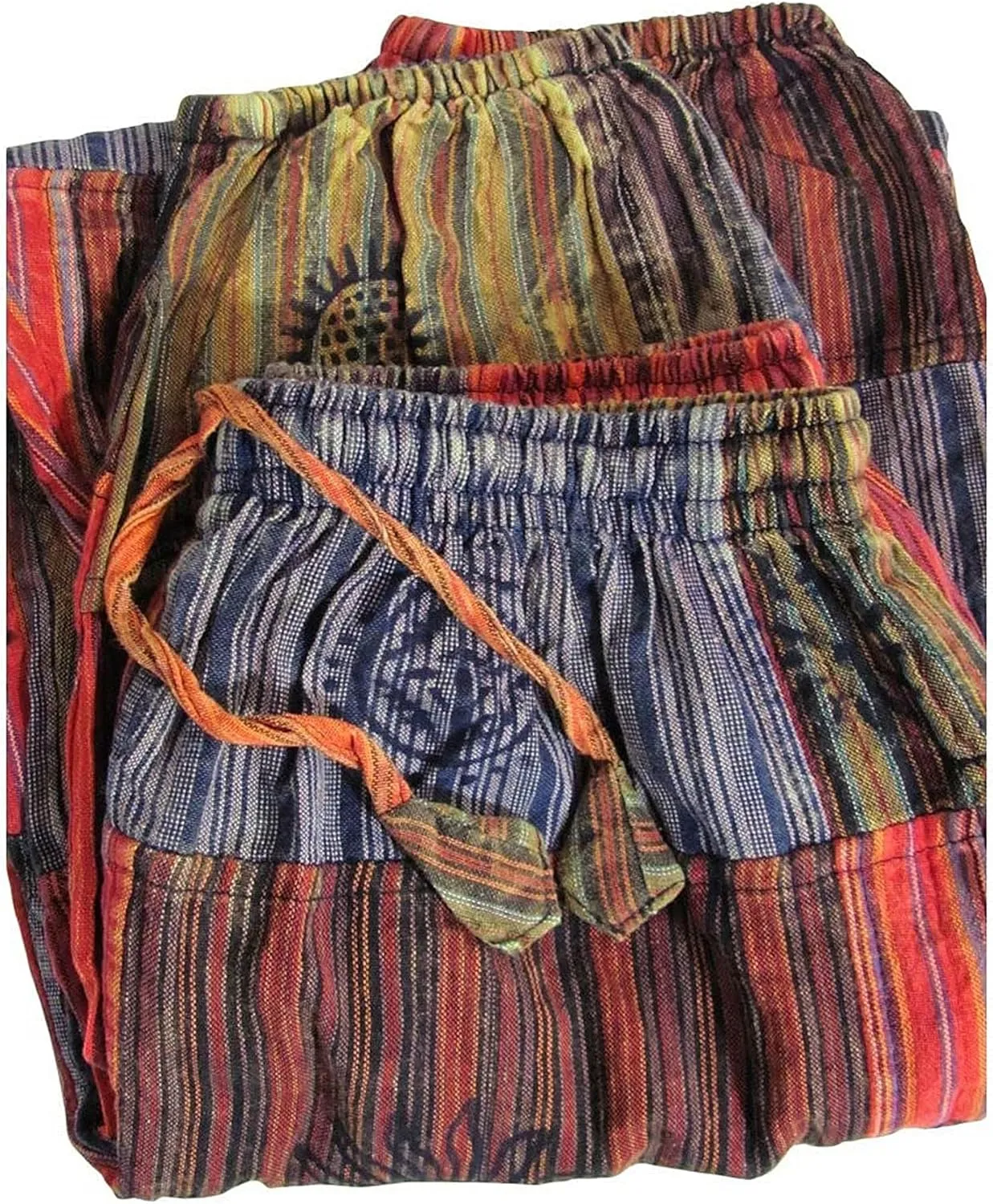 Mens Stonewashed Cotton Bohemian Vintage Yoga Ethnic Print Patchwork Harem Pants