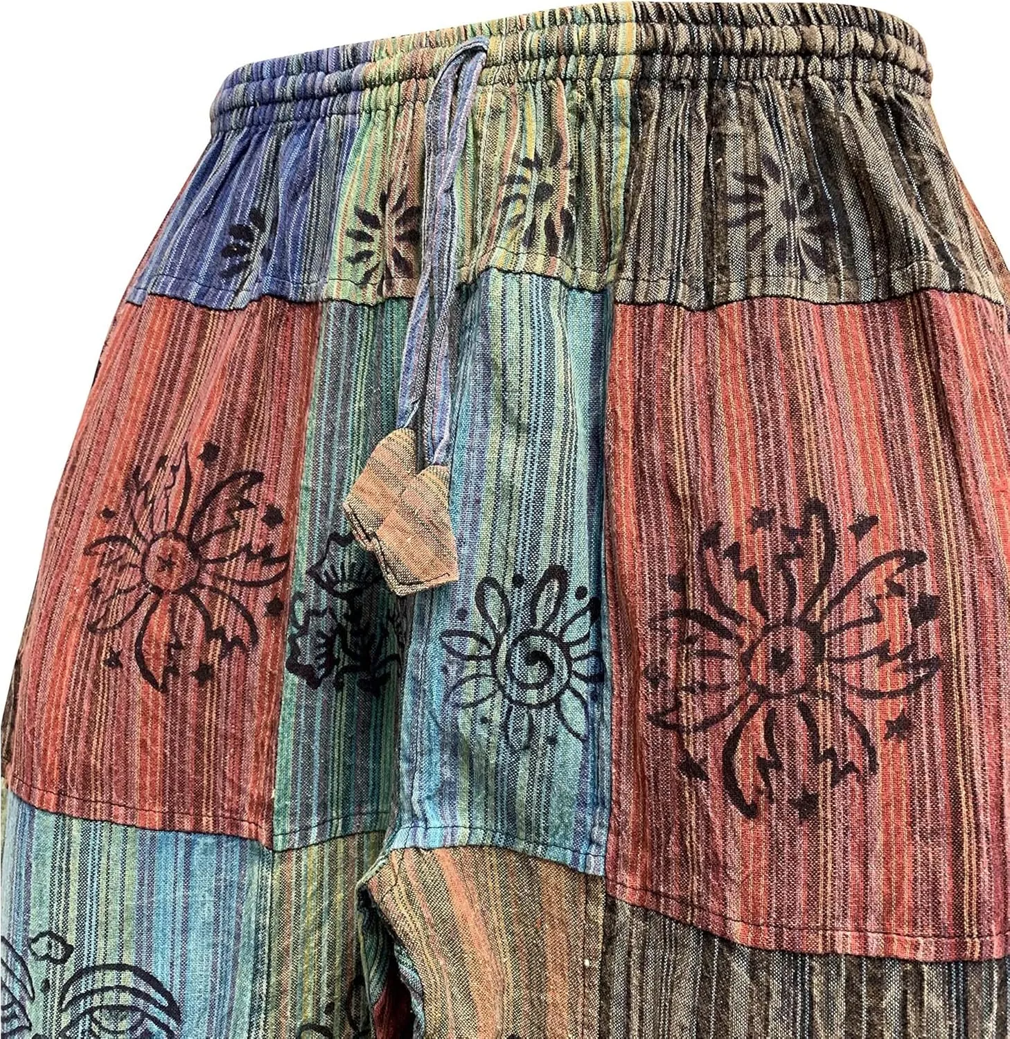 Mens Stonewashed Cotton Bohemian Vintage Yoga Ethnic Print Patchwork Harem Pants