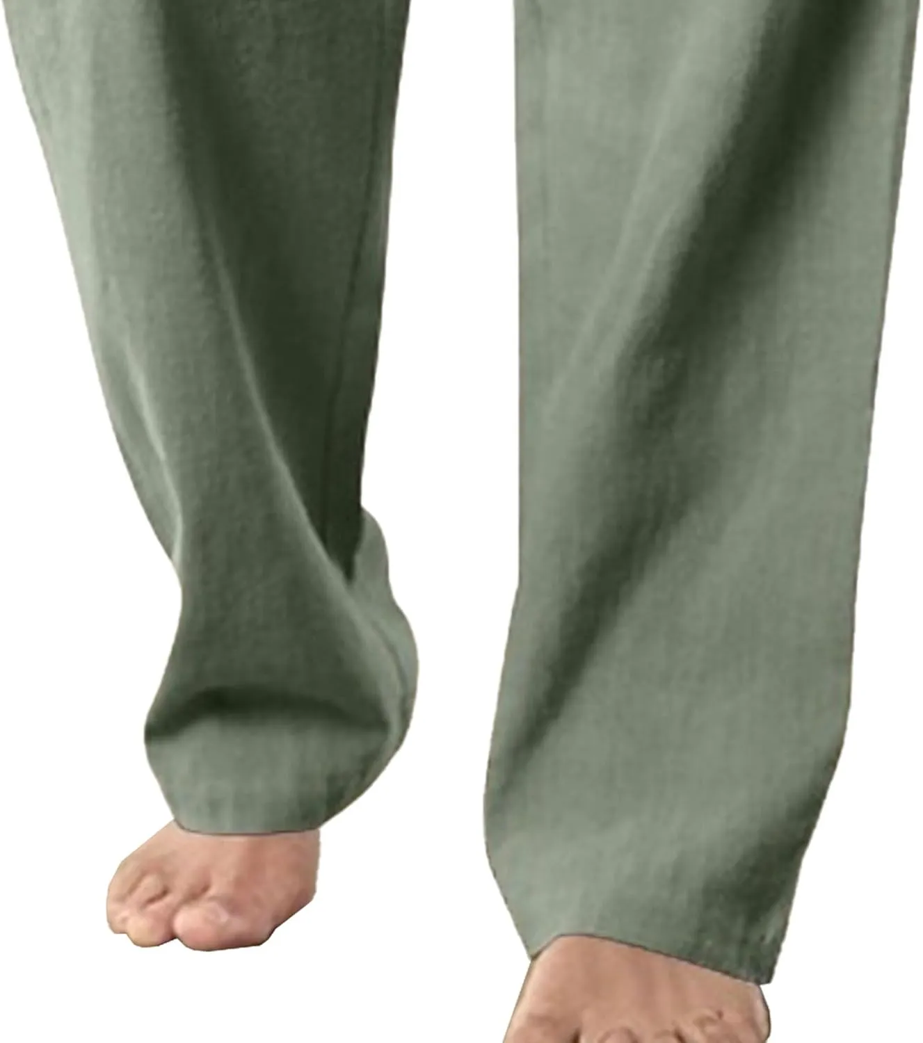 Men's Summer Beach Linen Pants Cotton Yoga Straight-Leg Slack Lightweight Casual Elastic Waist Trousers