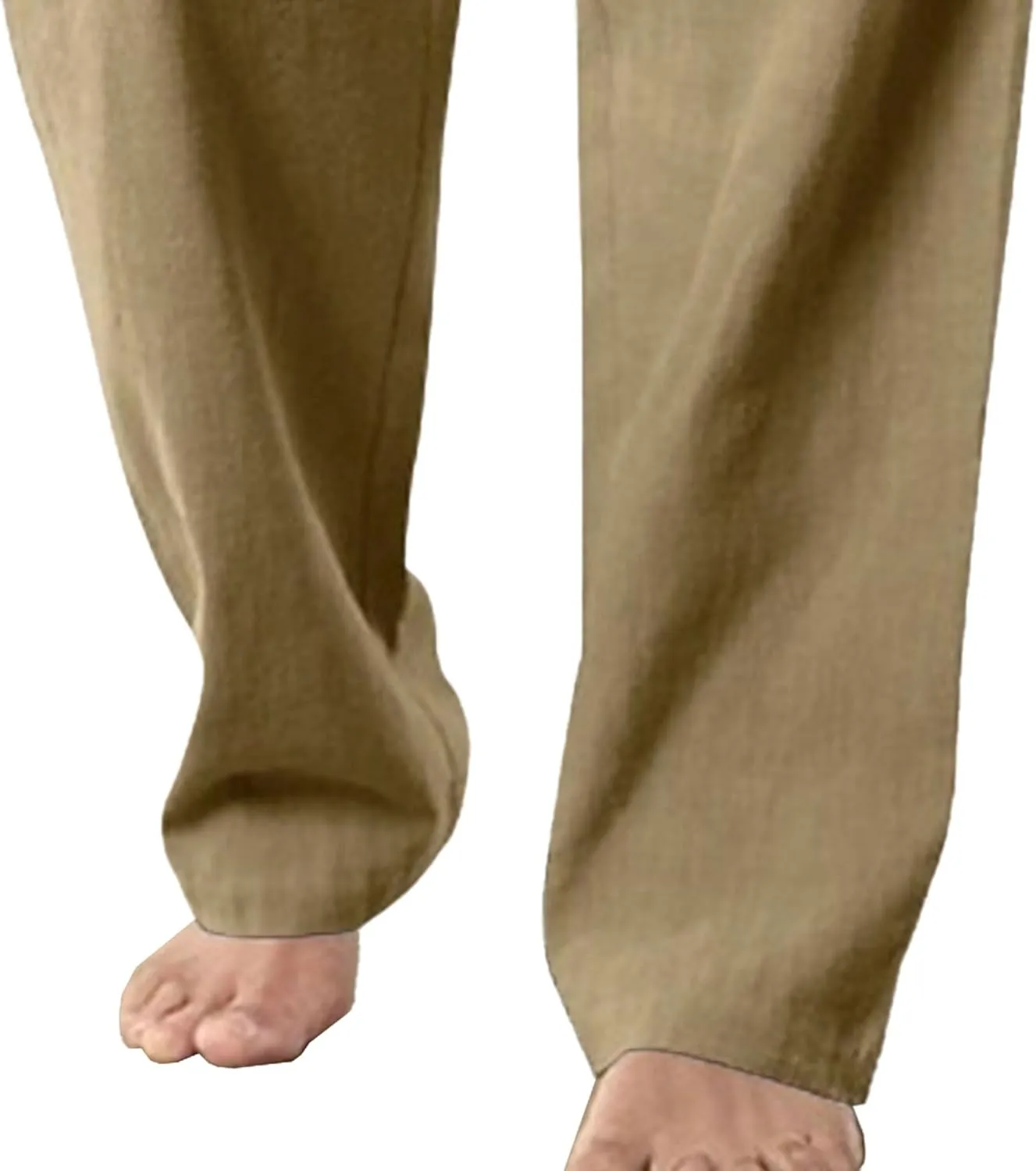 Men's Summer Beach Linen Pants Cotton Yoga Straight-Leg Slack Lightweight Casual Elastic Waist Trousers