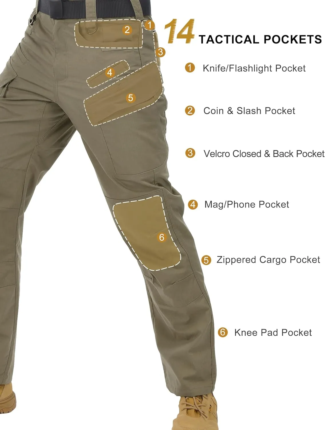 Men's Tactical Pants Stretch Ripstop with 14 Multi Pockets Water Resistant Gusseted Work Cargo Pants