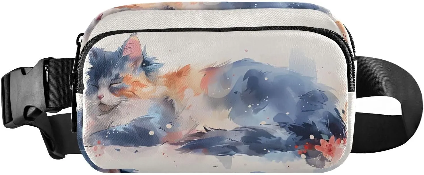 Mini Belt Bag Waist Packs Waist Pouch Crossbody Bags Lazy Cat for Workout Running Travelling Hiking