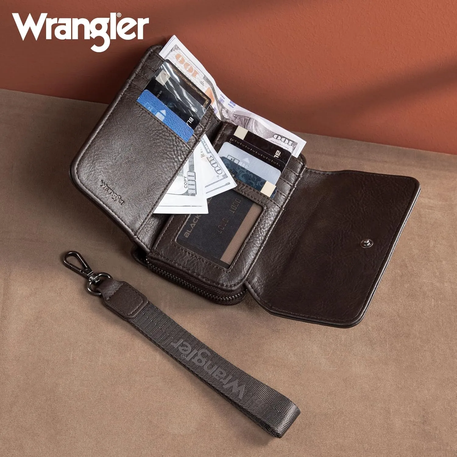 Montana West X Wrangler Wallet Purse for Women Minimalist Wristlet Wallet with RFID Blocking Credit Card Holder