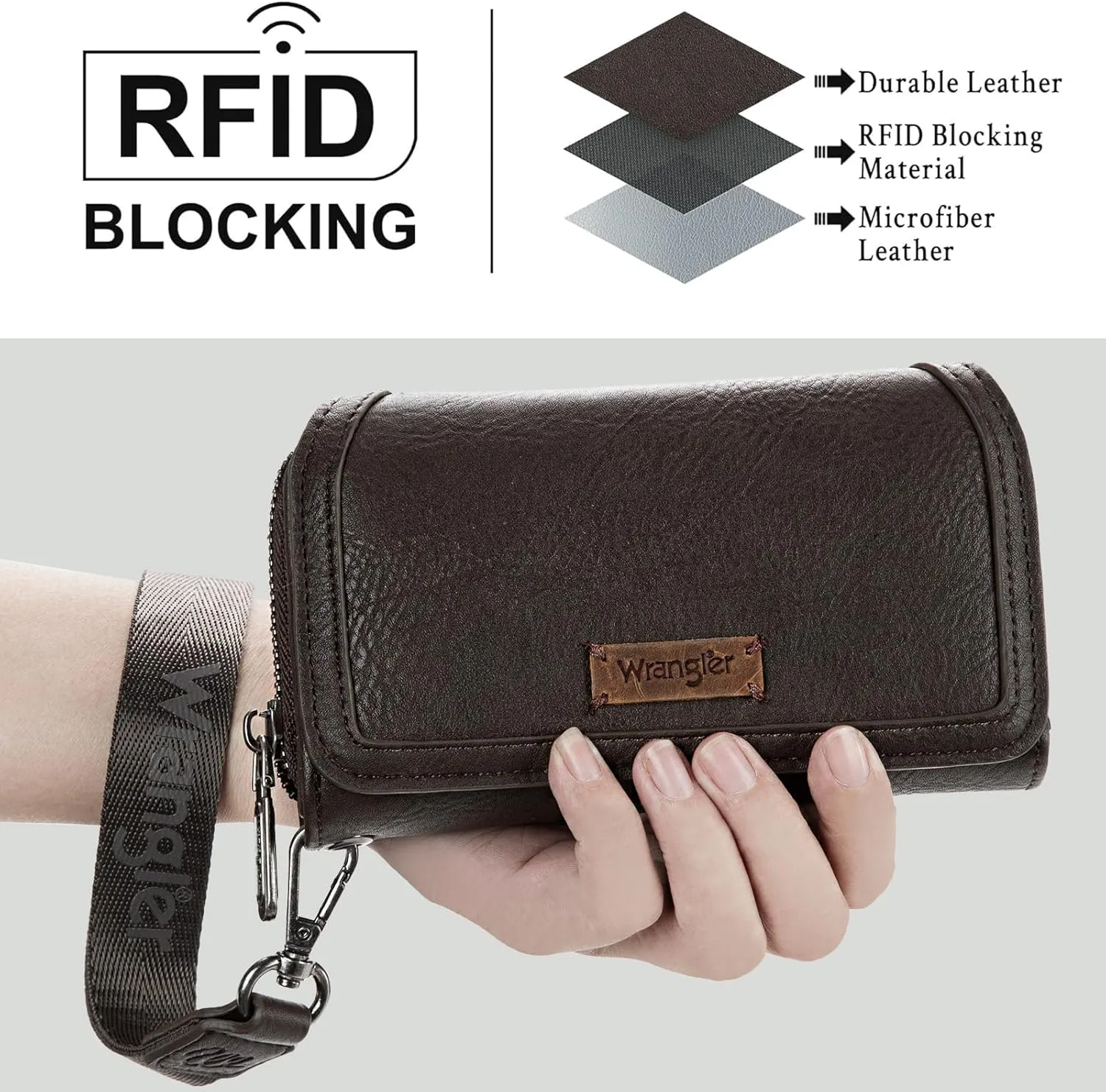 Montana West X Wrangler Wallet Purse for Women Minimalist Wristlet Wallet with RFID Blocking Credit Card Holder